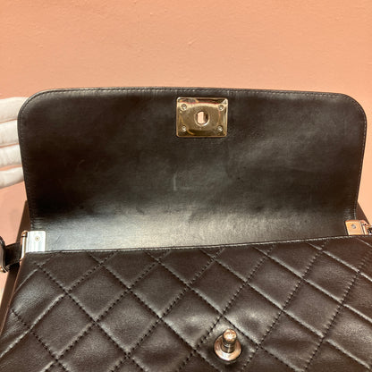 Chanel Boy East West Flap Black Leather Crossbody Clutch Bag