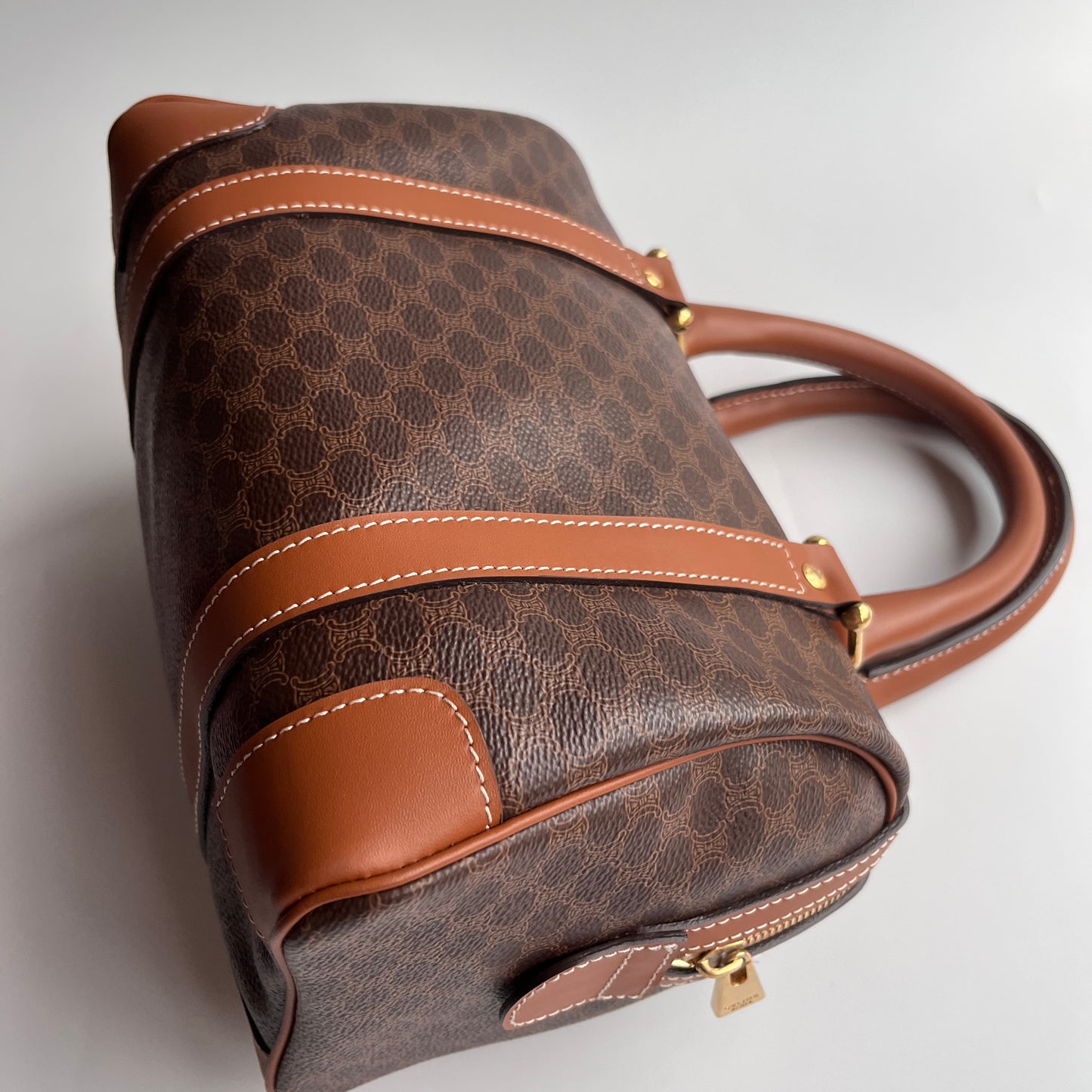 Celine Vintage Macadam Coated Canvas Boston Bag