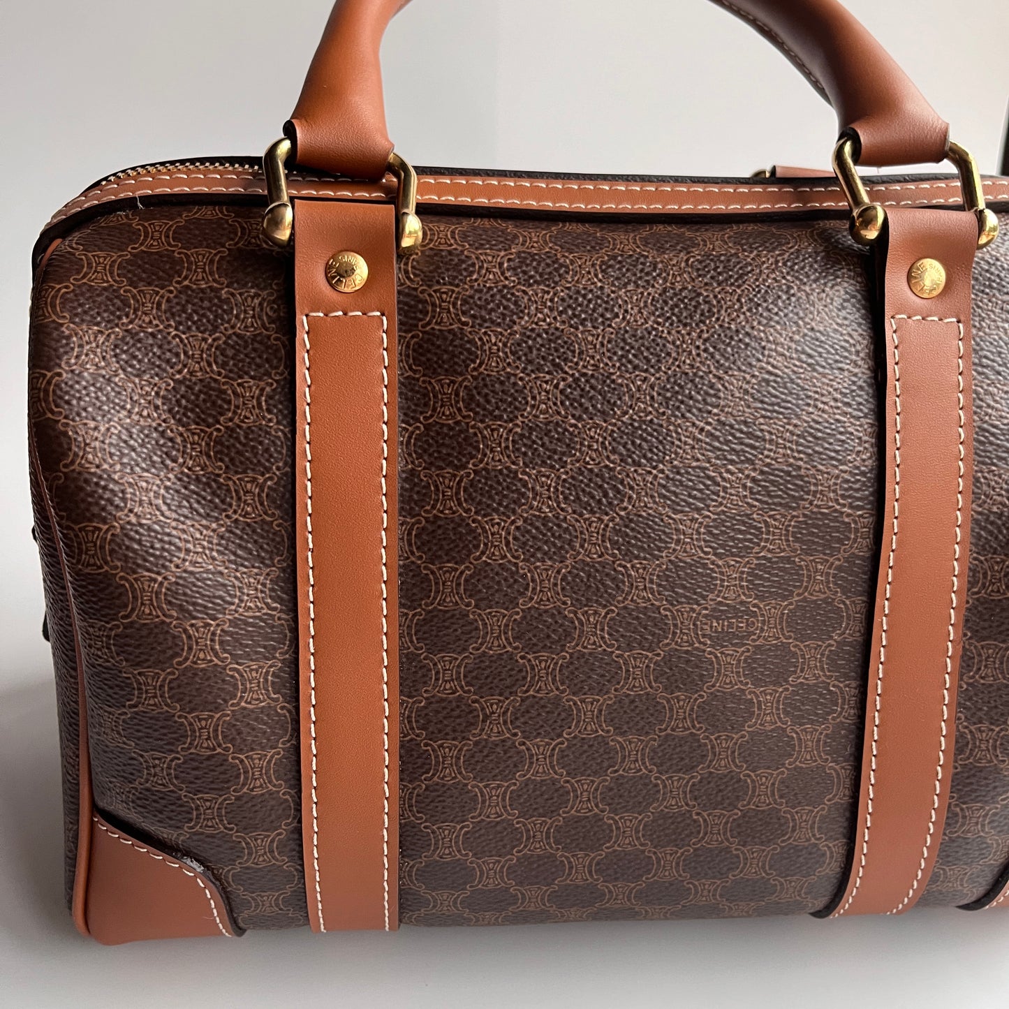 Celine Vintage Macadam Coated Canvas Boston Bag