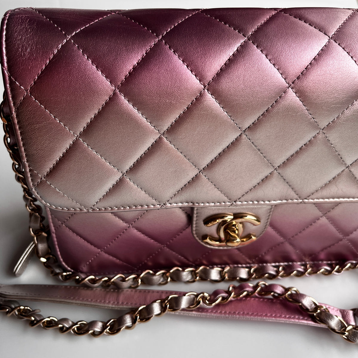 Chanel Quilted Gradient Metallic Lambskin Like A Wallet Flap Crossbody Bag
