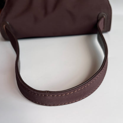 Moschino Vintage Brown Baguette Nylon Shoulder Bag