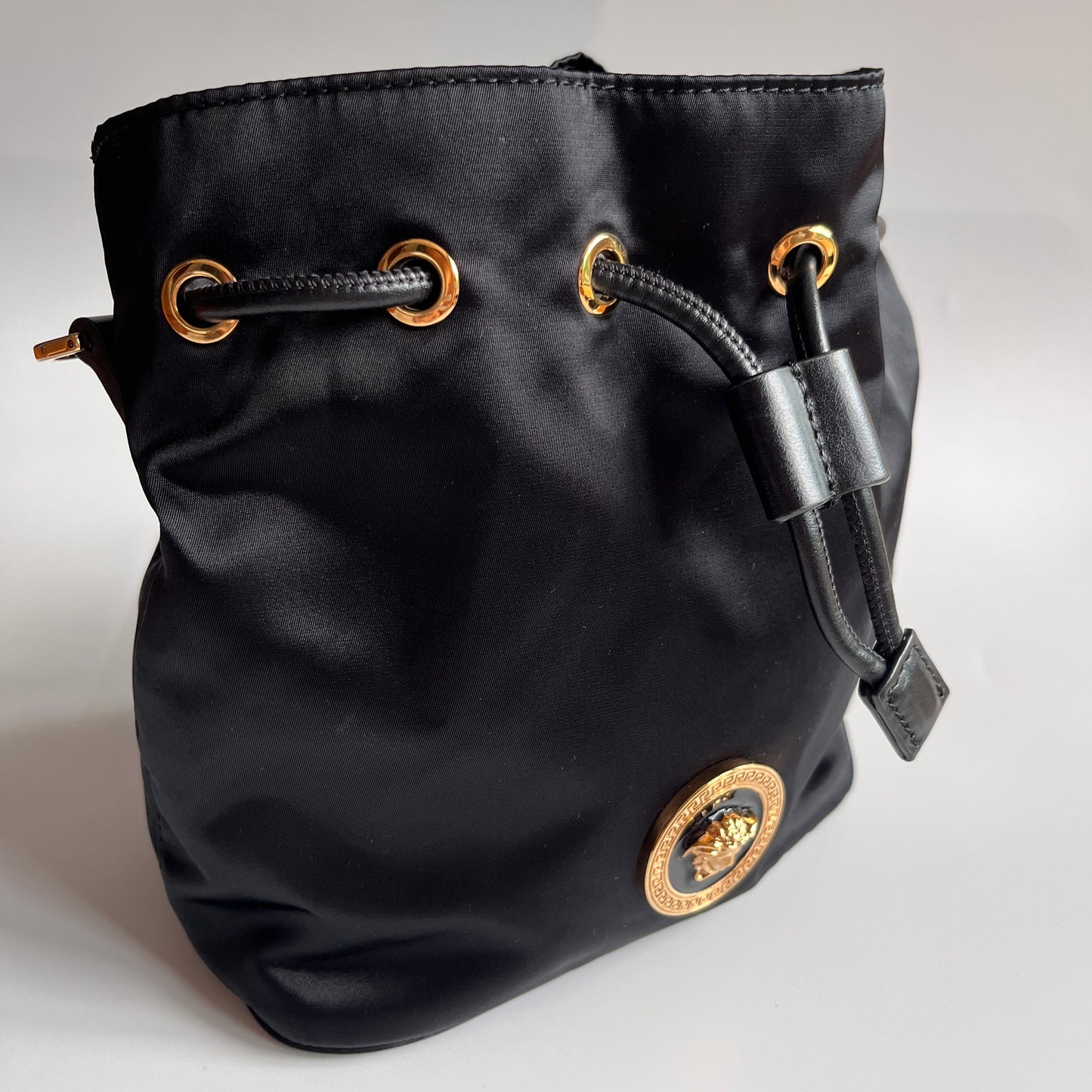 Versace Black Nylon Bucket La Medusa Crossbody Bag