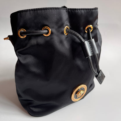 Versace Black Nylon Bucket La Medusa Crossbody Bag