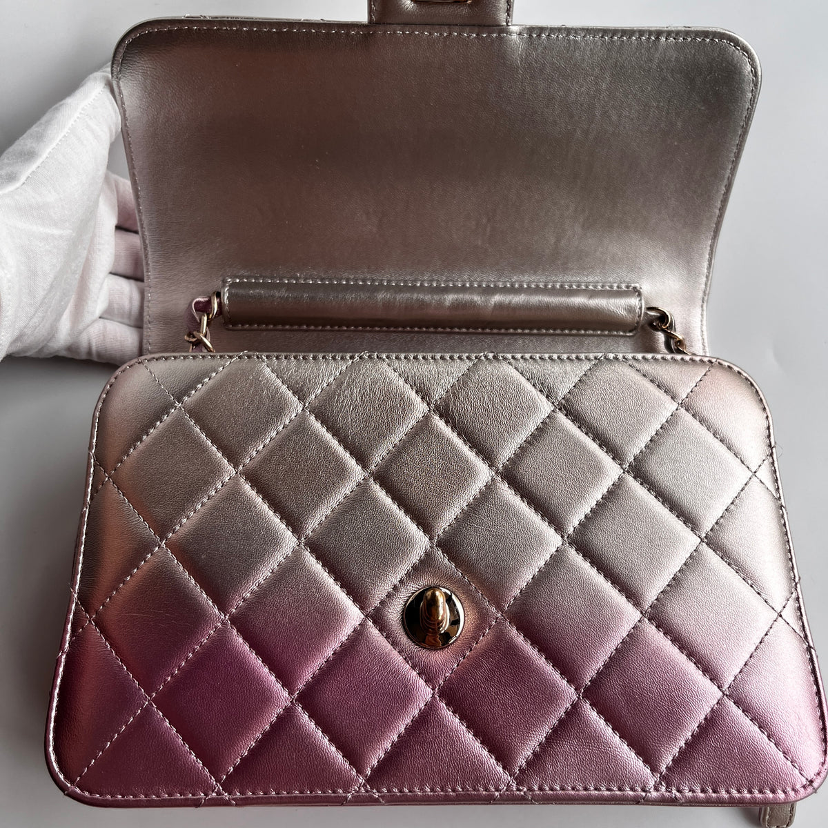 Chanel Quilted Gradient Metallic Lambskin Like A Wallet Flap Crossbody Bag