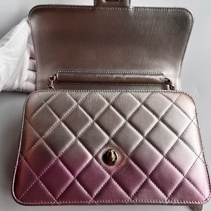 Chanel Quilted Gradient Metallic Lambskin Like A Wallet Flap Crossbody Bag