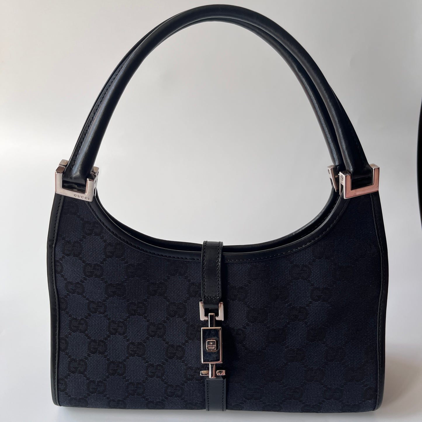 Gucci Vintage Black Jackie Canvas Shoulder Bag