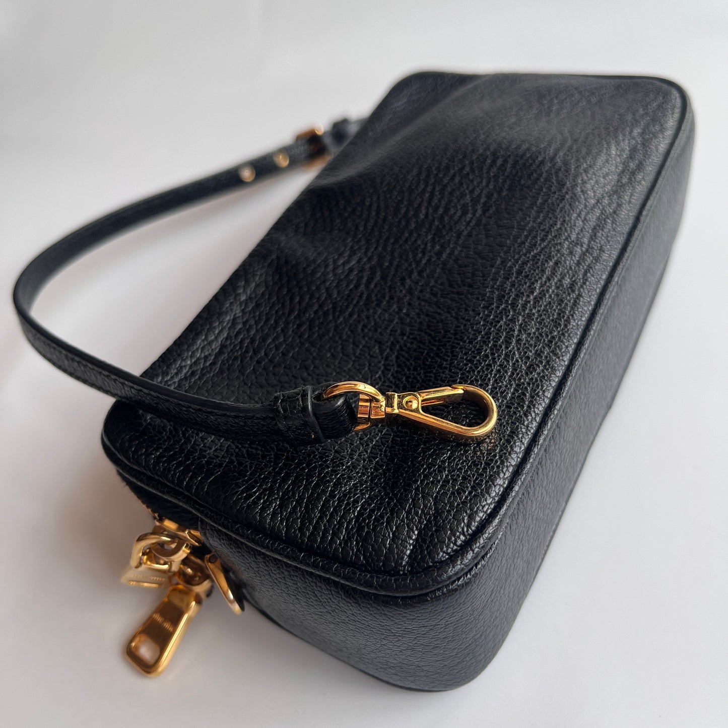 Miu Miu Black Goatskin Madras Double Zip Pochette Clutch