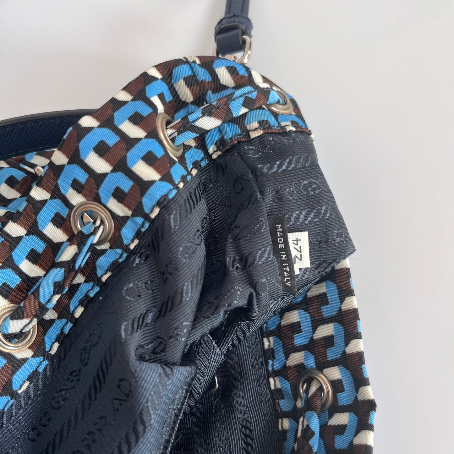 Prada Duet Blue Re-nylon Bucket Crossbody Bag