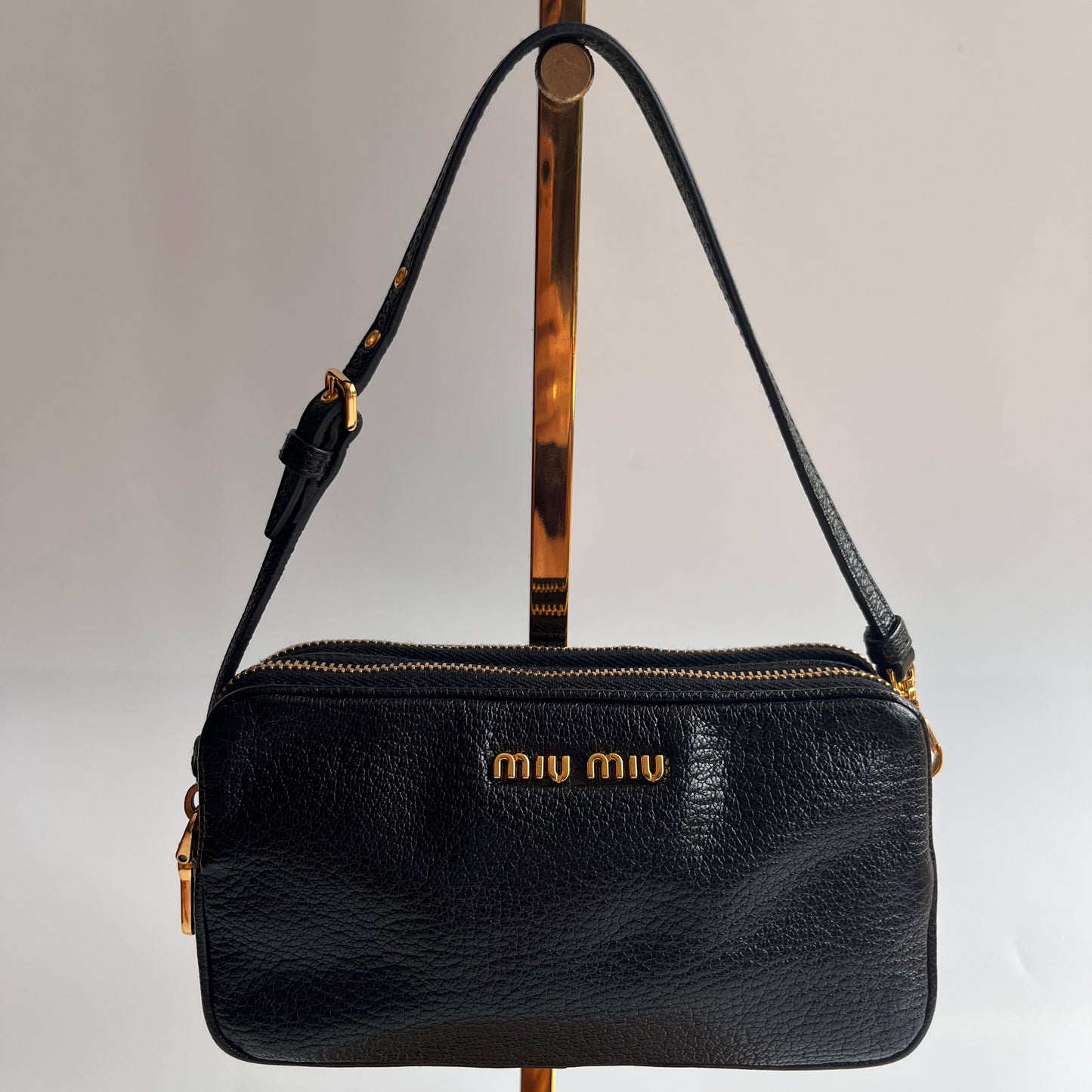 Miu Miu Black Goatskin Madras Double Zip Pochette Clutch