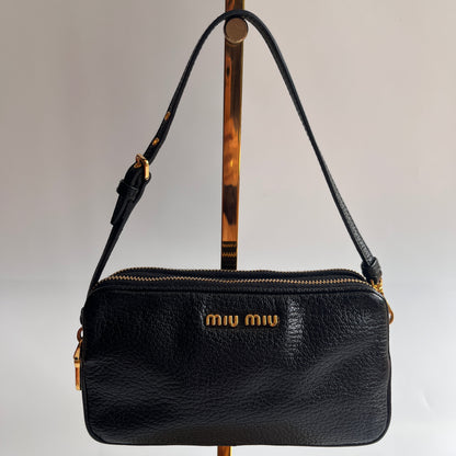 Miu Miu Black Goatskin Madras Double Zip Pochette Clutch