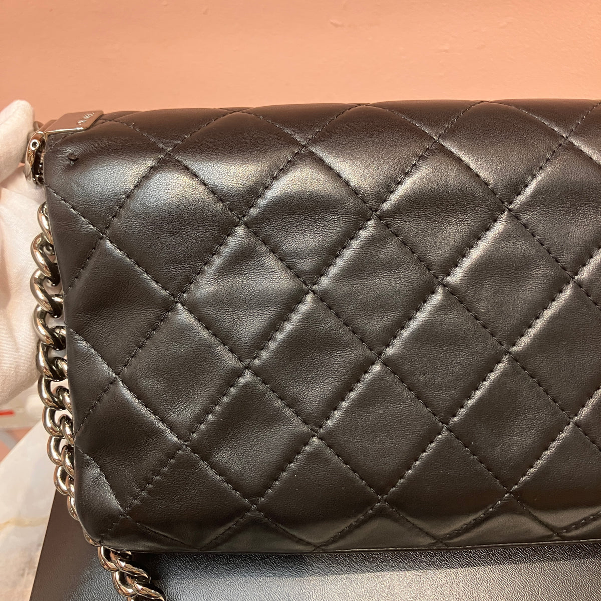 Chanel Boy East West Flap Black Leather Crossbody Clutch Bag