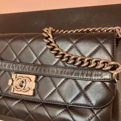 Chanel Boy East West Flap Black Leather Crossbody Clutch Bag