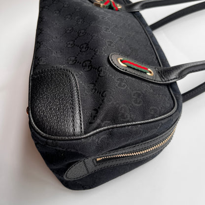 Gucci Princy Black Canvas Sherry Line Shoulder Bag