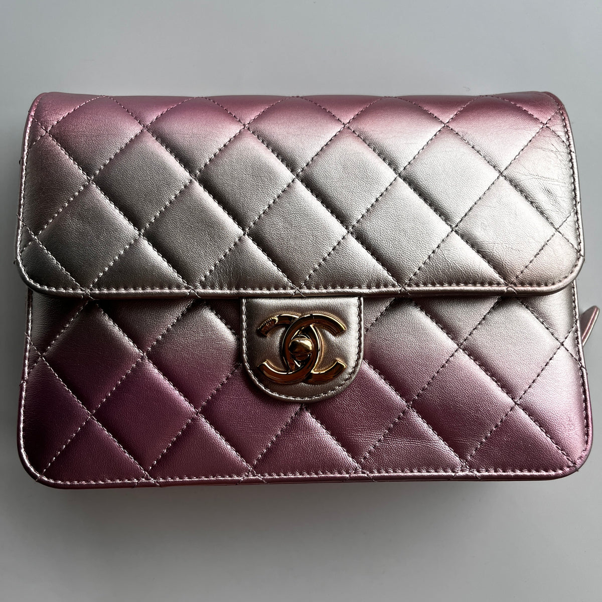 Chanel Quilted Gradient Metallic Lambskin Like A Wallet Flap Crossbody Bag