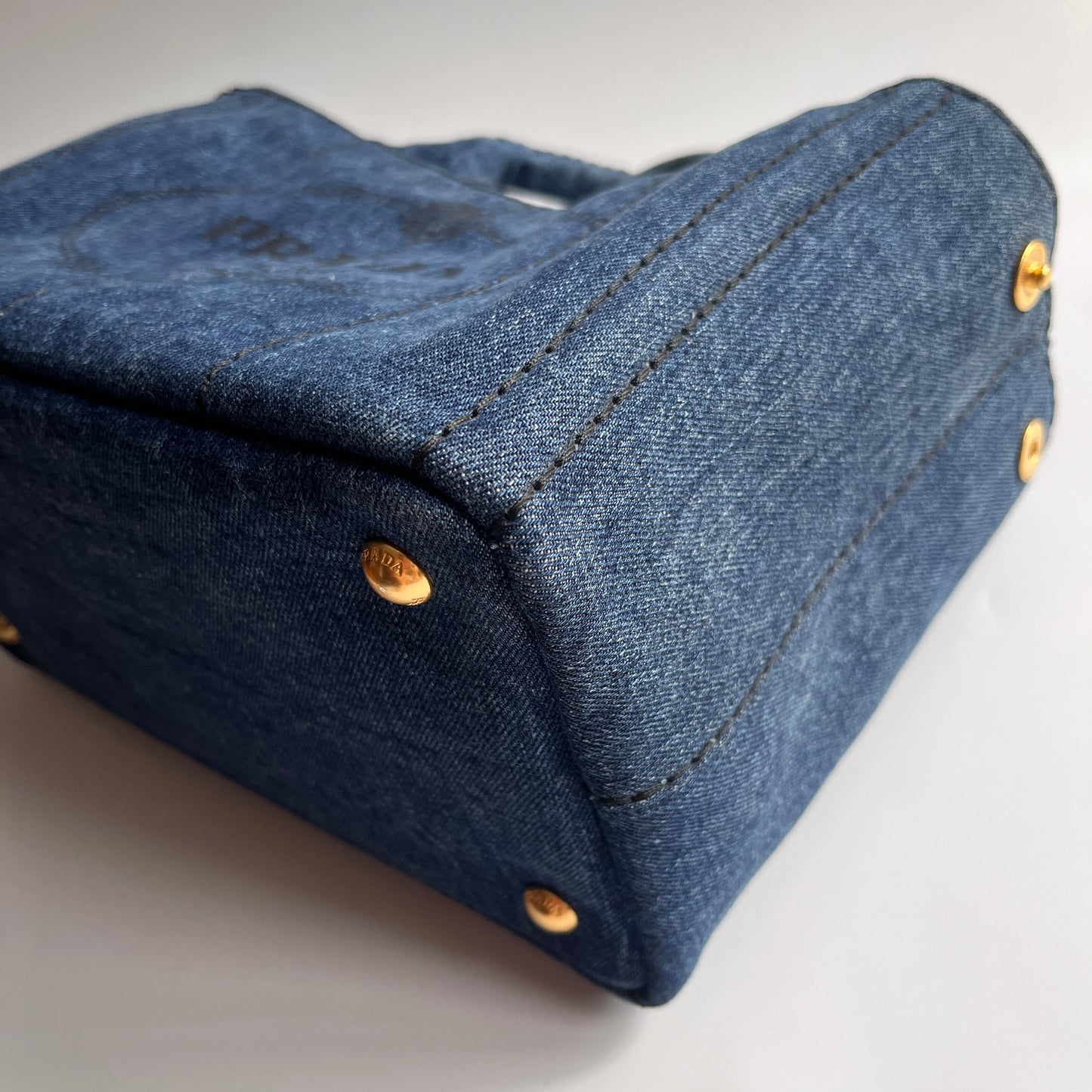 Prada Blue Denim Canapa Top Handle Bag