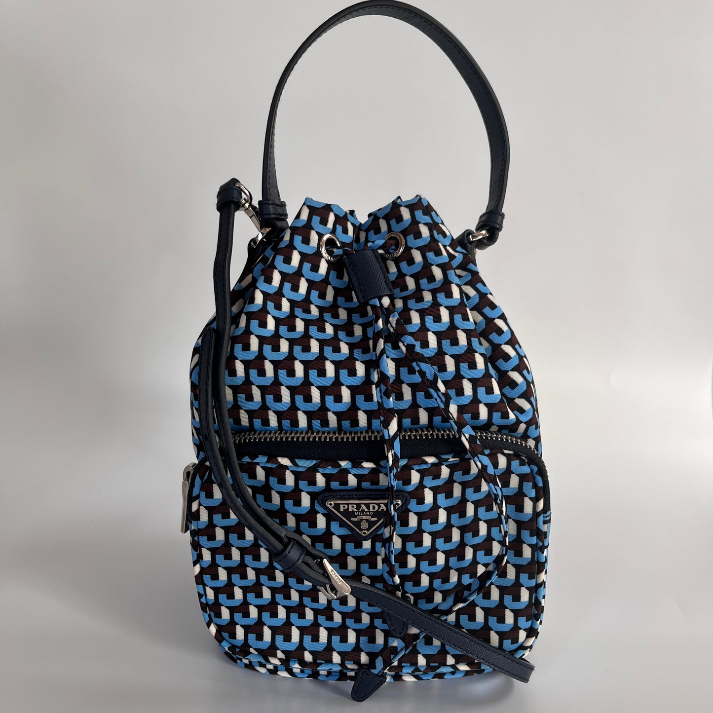 Prada Duet Blue Re-nylon Bucket Crossbody Bag