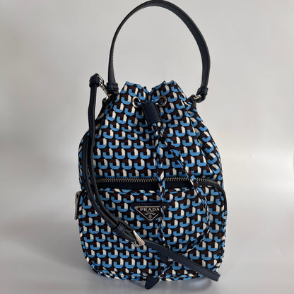 Prada Duet Blue Re-nylon Bucket Crossbody Bag