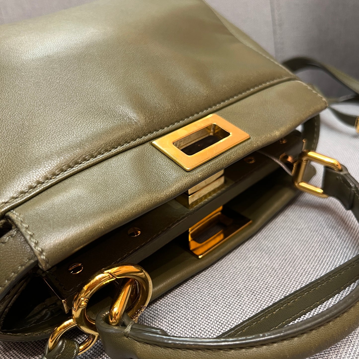 Fendi Peekaboo Mini Olive Green Crossbody Bag