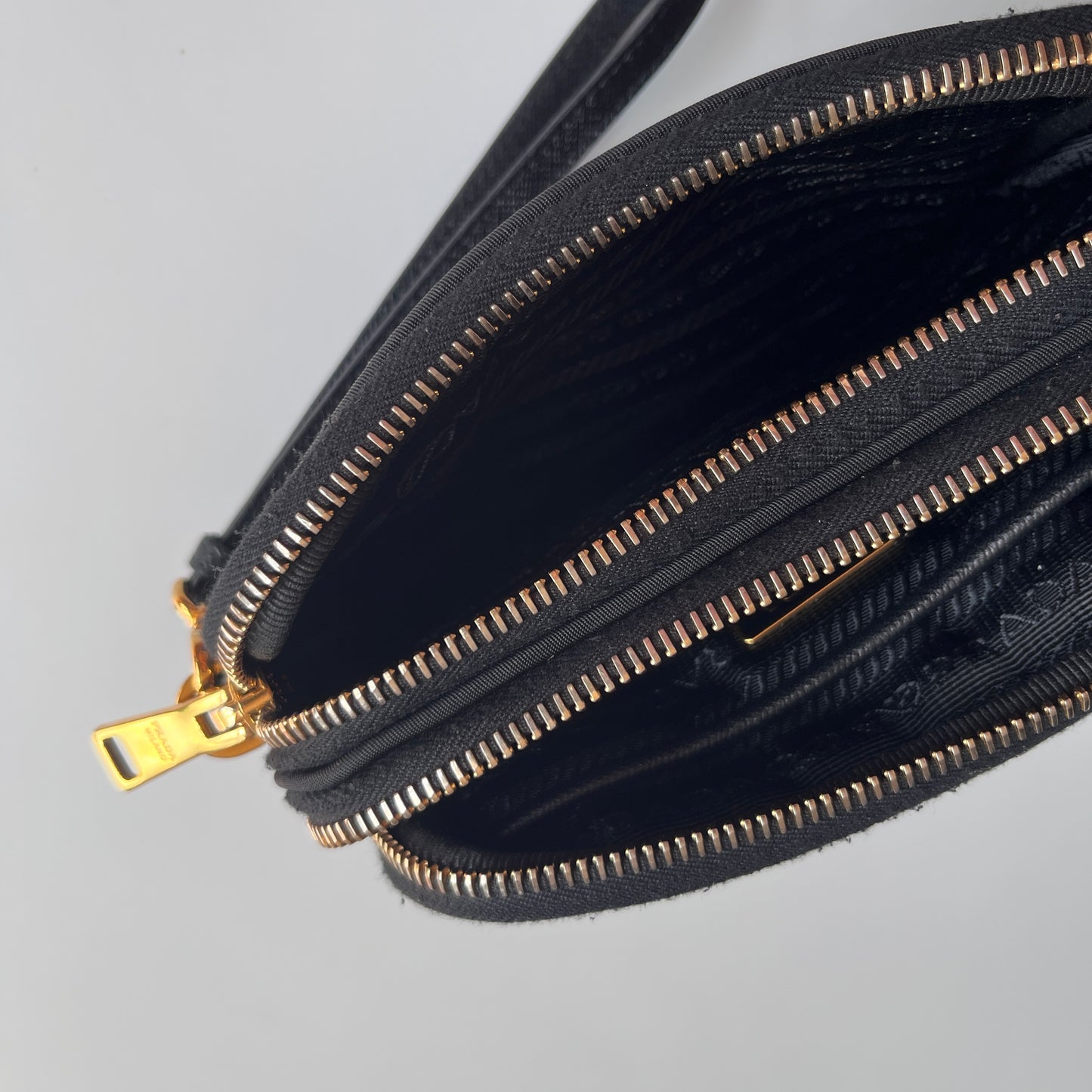 Prada Black Nylon Double Zip Pouch/ Wristlet