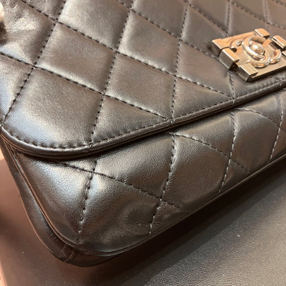 Chanel Boy East West Flap Black Leather Crossbody Clutch Bag