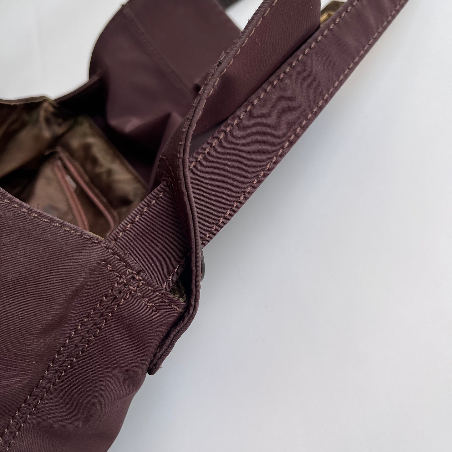 Moschino Vintage Brown Baguette Nylon Shoulder Bag