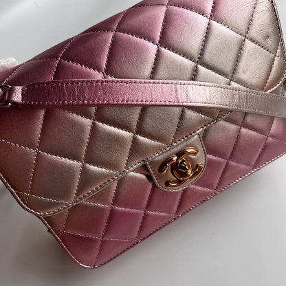 Chanel Quilted Gradient Metallic Lambskin Like A Wallet Flap Crossbody Bag