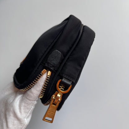 Prada Black Nylon Double Zip Pouch/ Wristlet