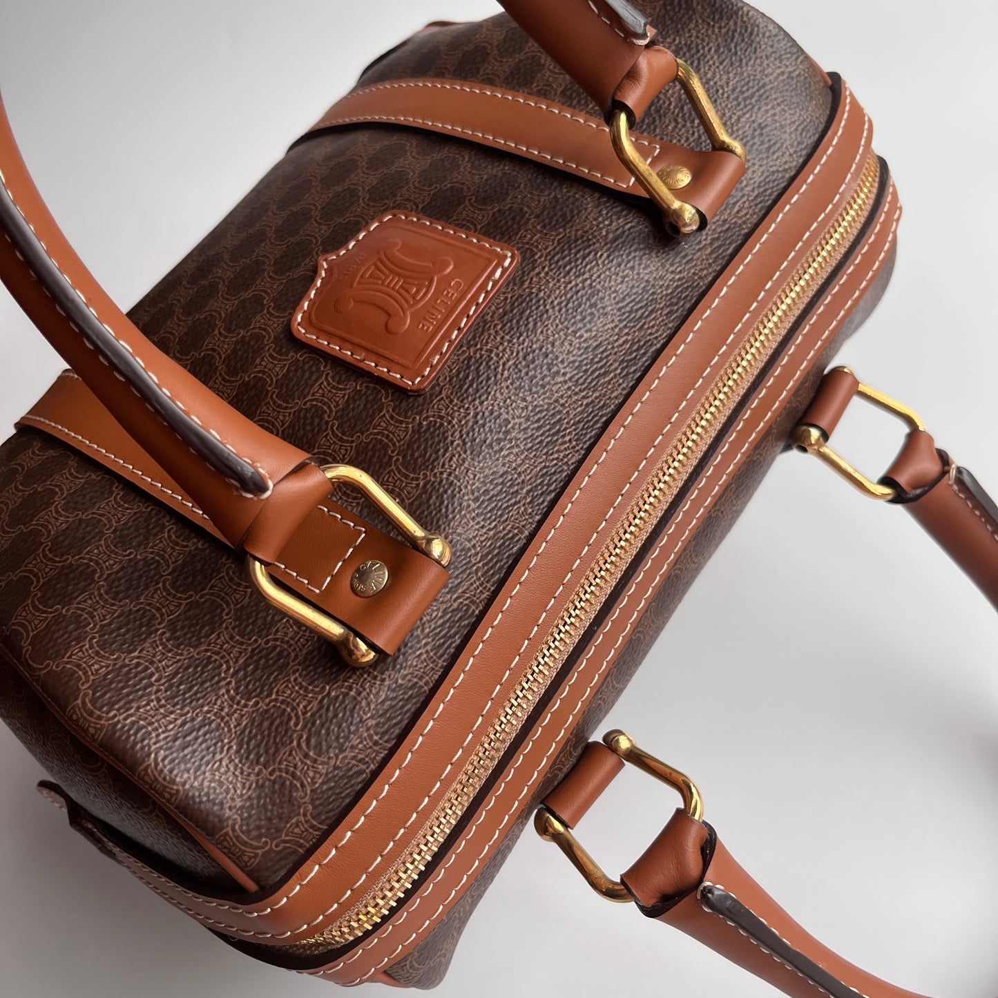 Celine Vintage Macadam Coated Canvas Boston Bag