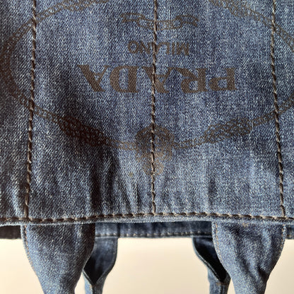 Prada Blue Denim Canapa Top Handle Bag