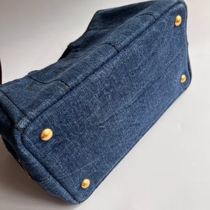 Prada Blue Denim Canapa Top Handle Bag