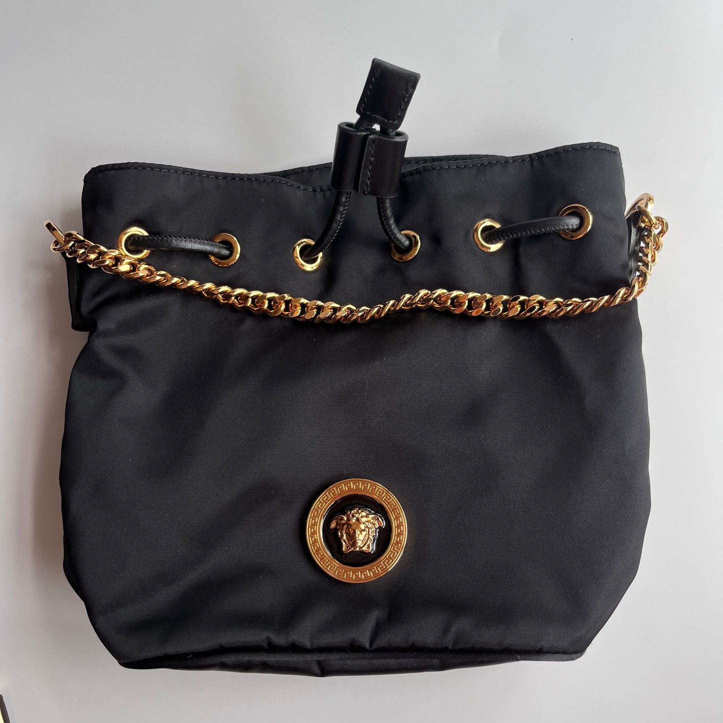 Versace Black Nylon Bucket La Medusa Crossbody Bag