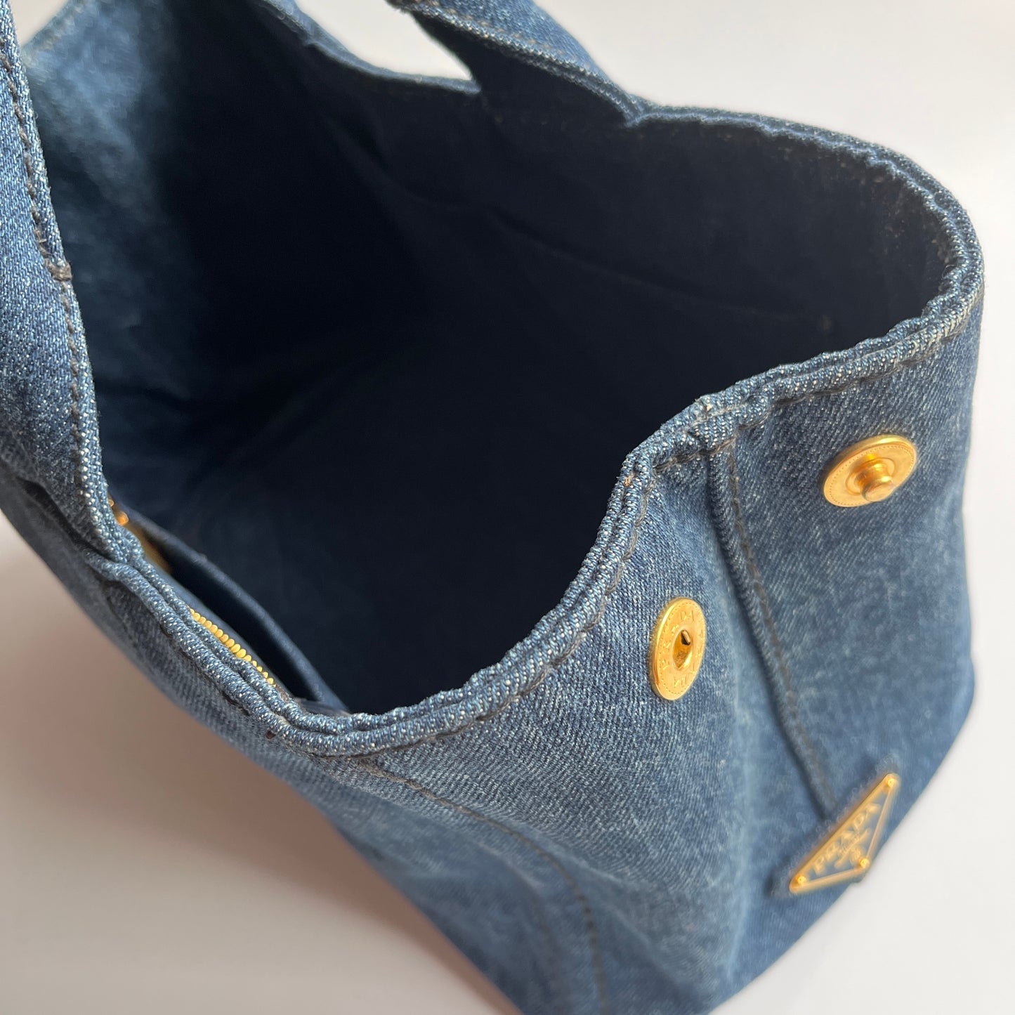 Prada Blue Denim Canapa Top Handle Bag