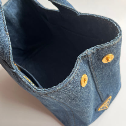 Prada Blue Denim Canapa Top Handle Bag
