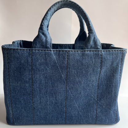 Prada Blue Denim Canapa Top Handle Bag