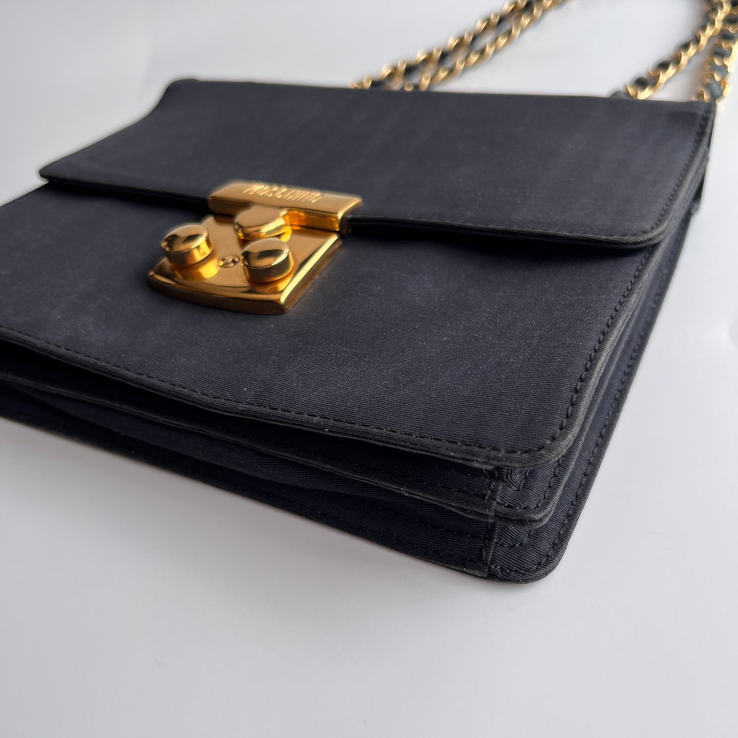 Moschino Vintage Black Nylon Chain Shoulder Bag