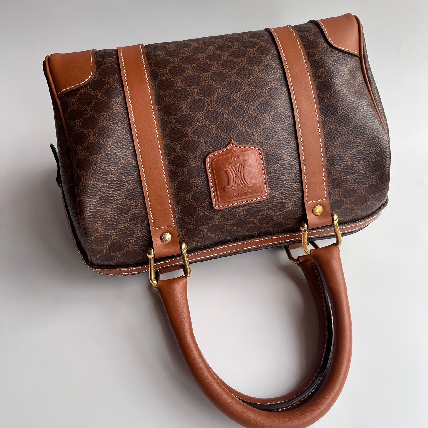 Celine Vintage Macadam Coated Canvas Boston Bag