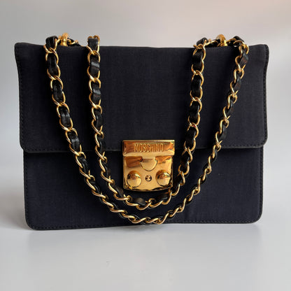 Moschino Vintage Black Nylon Chain Shoulder Bag
