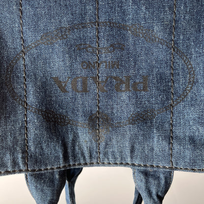 Prada Blue Denim Canapa Top Handle Bag
