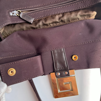 Moschino Vintage Brown Baguette Nylon Shoulder Bag