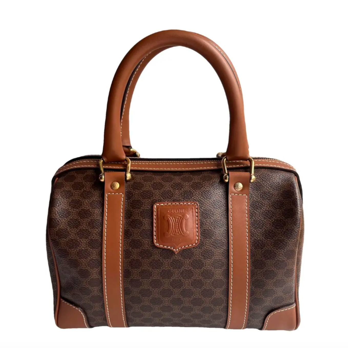 Celine Vintage Macadam Coated Canvas Boston Bag