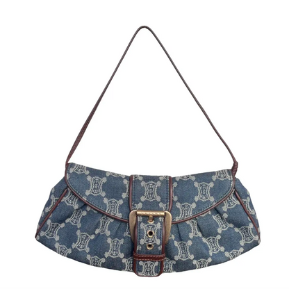 Celine Vintage Triomphe Denim One Shoulder Bag 