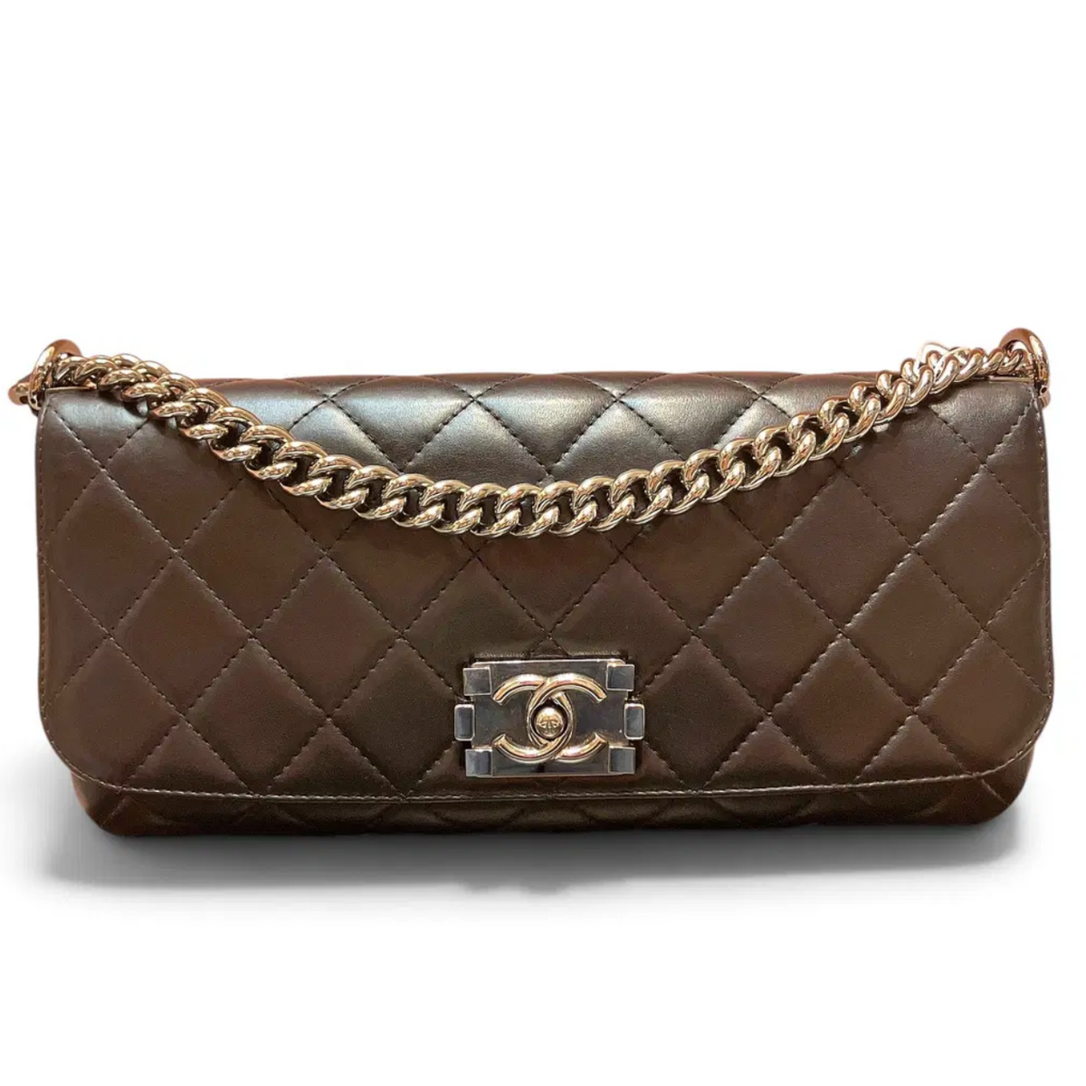 Buy pre-owned Chanel Boy East West Flap Black Leather Crossbody Clutch Bag in Singapore