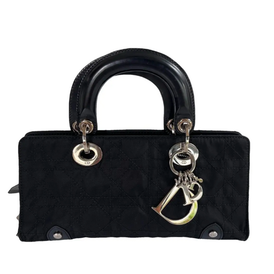 Christian Dior Lady Dior Vintage Black Nylon East West Mini Top Handle