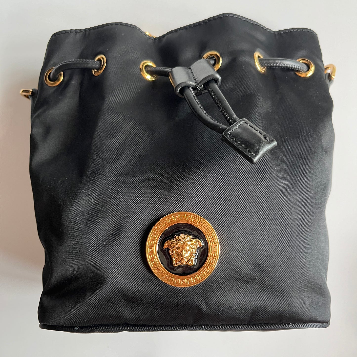 Versace Black Nylon Bucket La Medusa Crossbody Bag