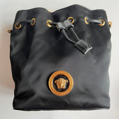 Versace Black Nylon Bucket La Medusa Crossbody Bag