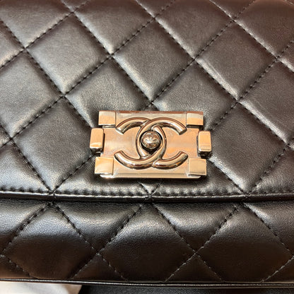 Chanel Boy East West Flap Black Leather Crossbody Clutch Bag