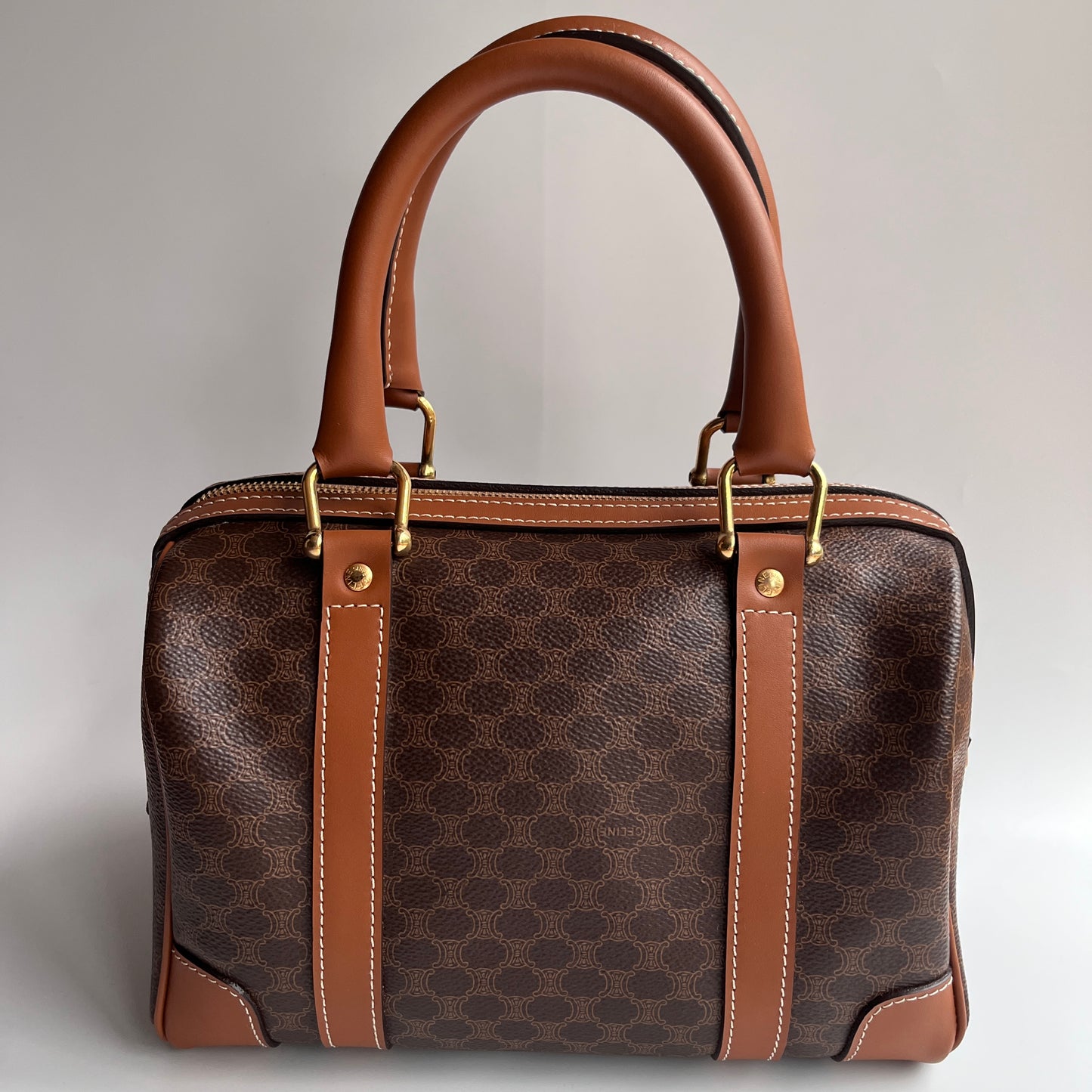 Celine Vintage Macadam Coated Canvas Boston Bag