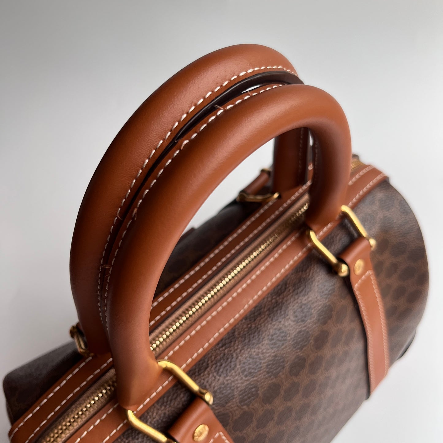 Celine Vintage Macadam Coated Canvas Boston Bag