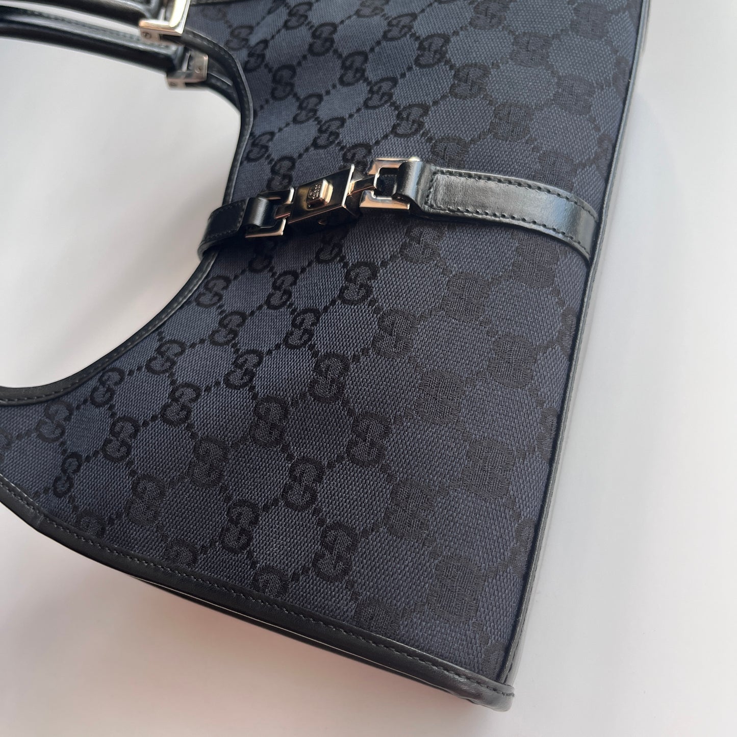 Gucci Vintage Black Jackie Canvas Shoulder Bag