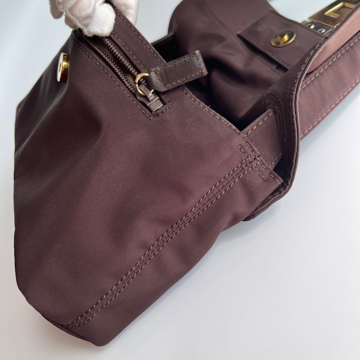 Moschino Vintage Brown Baguette Nylon Shoulder Bag
